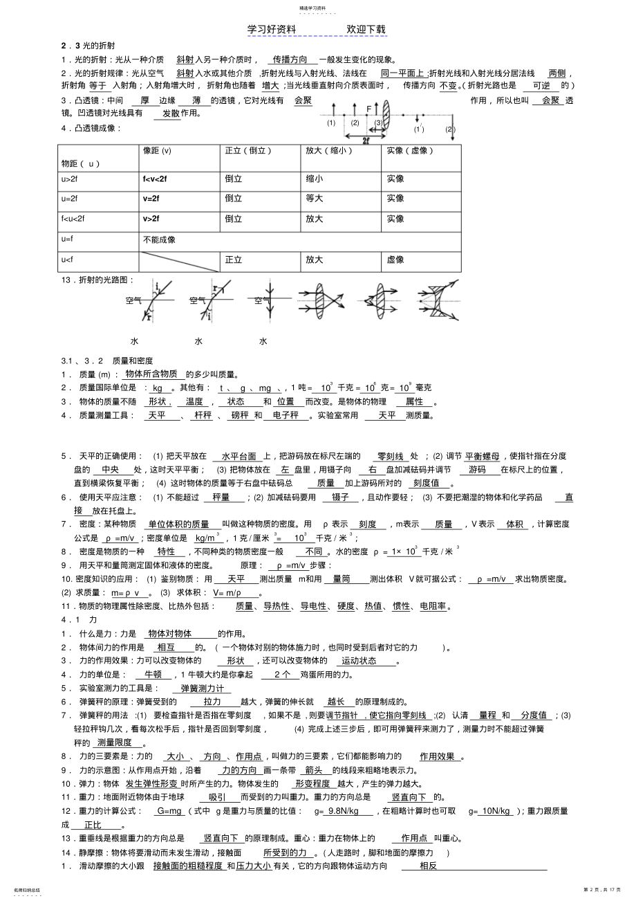 2022年初中物理复习“知识点重要实验顺口溜” .pdf_第2页