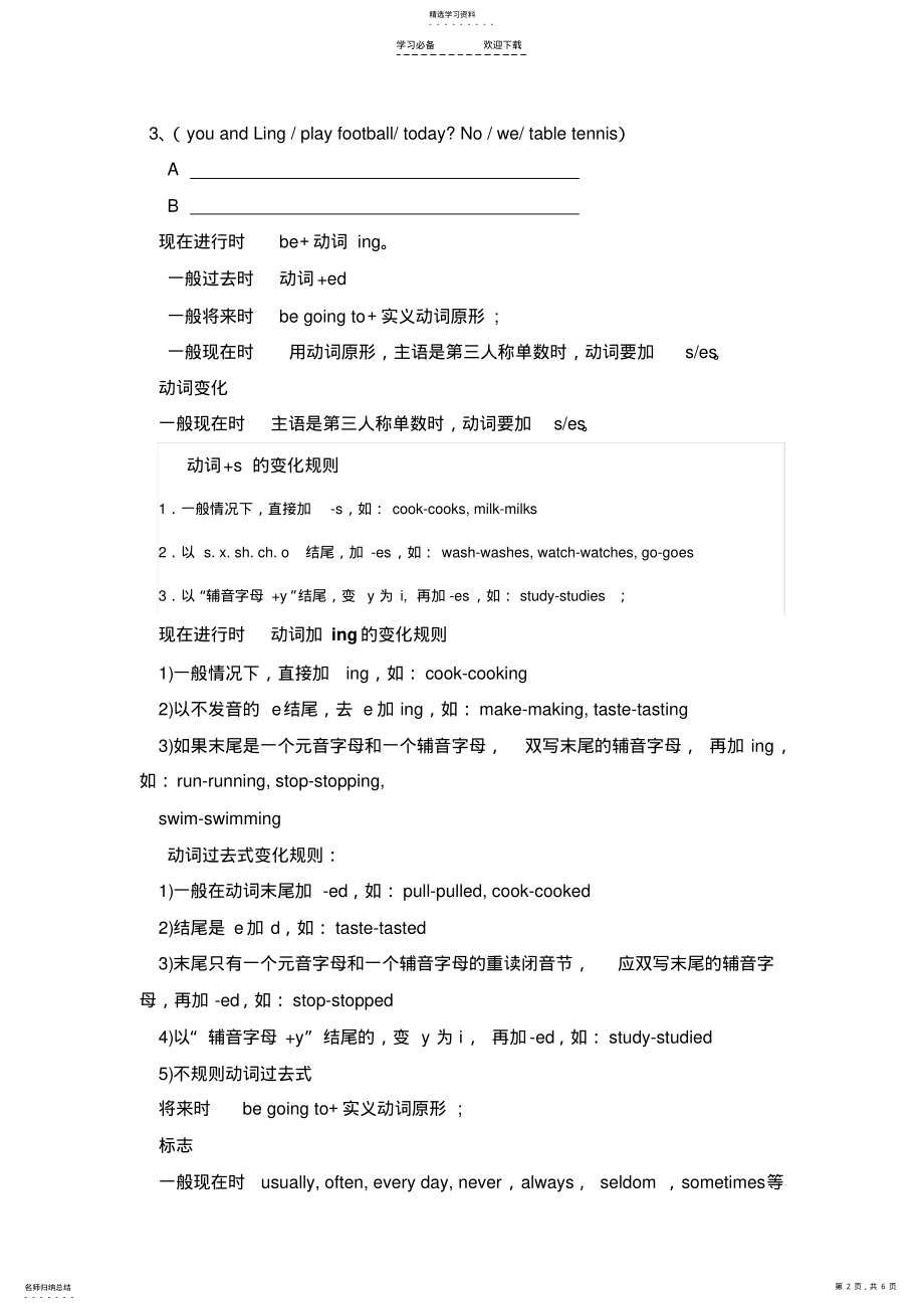 2022年小学英语四种时态的综合讲解及练习 .pdf_第2页