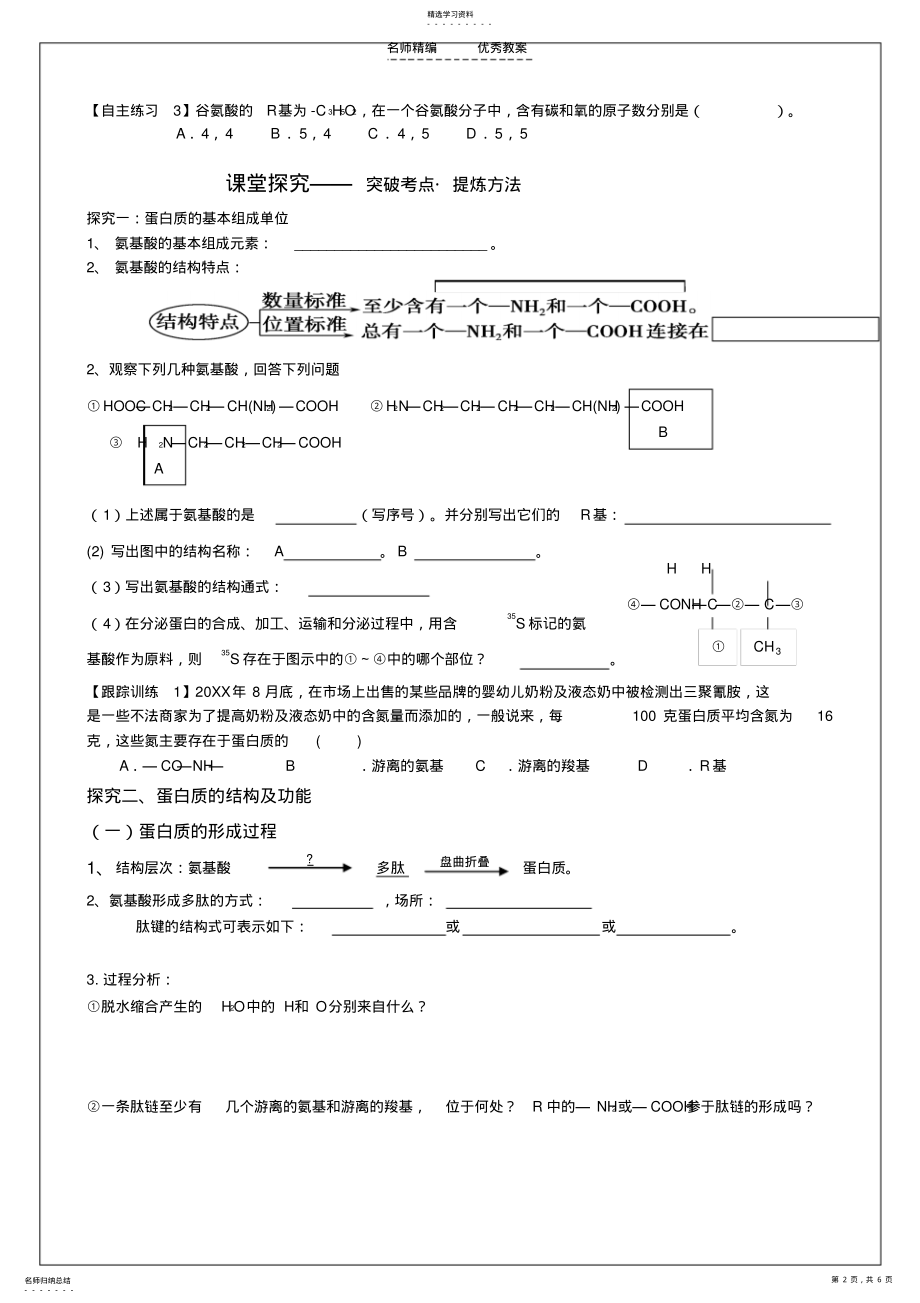 2022年蛋白质一轮复习导学案 .pdf_第2页