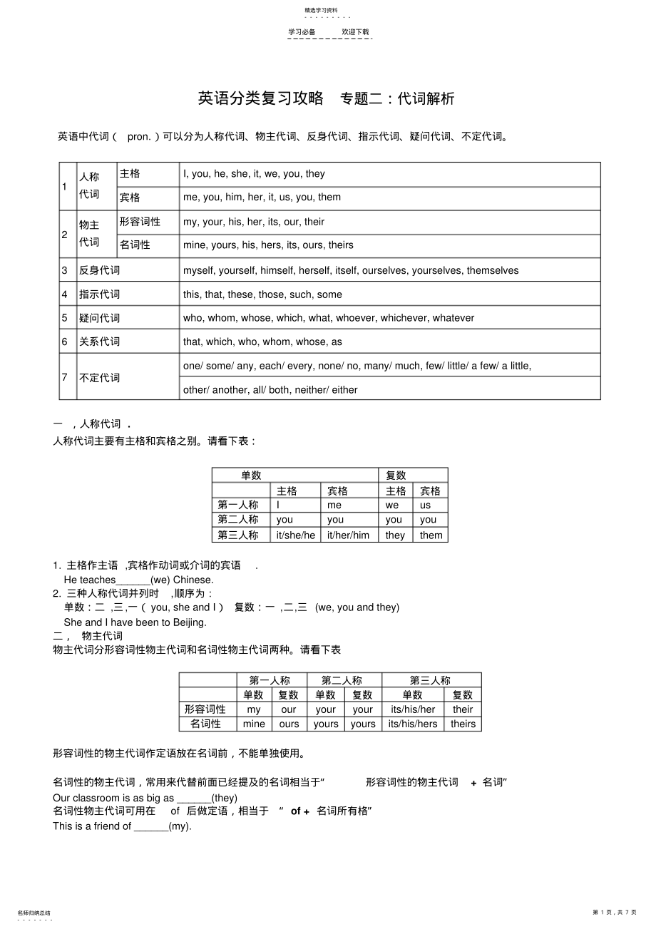 2022年英语分类复习攻略专题二代词解析 .pdf_第1页