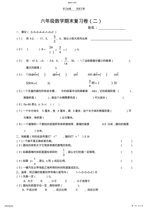 2022年六年级数学下册期末复习卷 .pdf