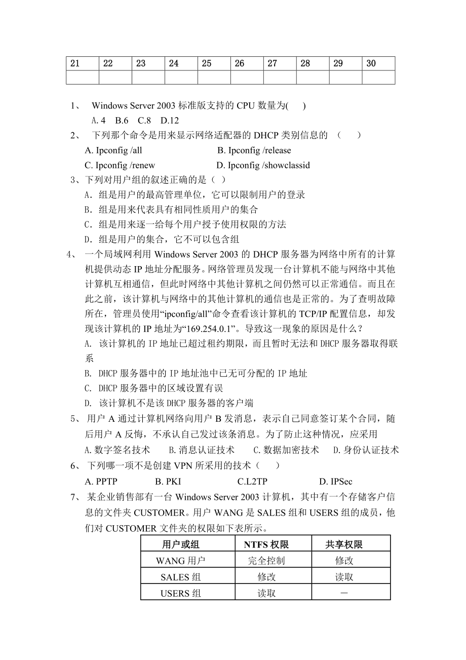 Windows-Server-2003网络操作系统模拟试卷一期末考试卷-模拟测试卷.doc_第2页