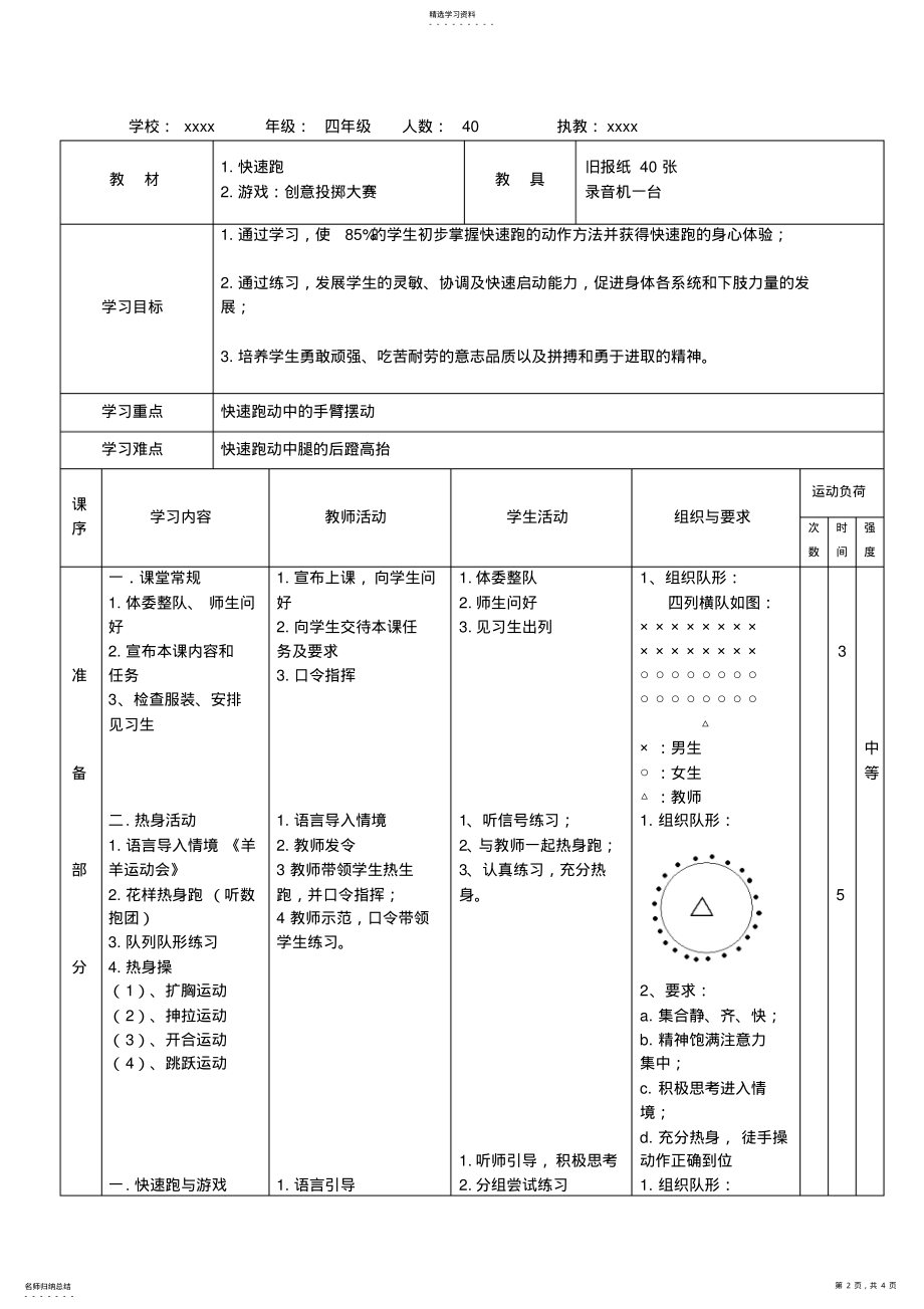 2022年小学体育水平二《快速跑》教学设计 2.pdf_第2页