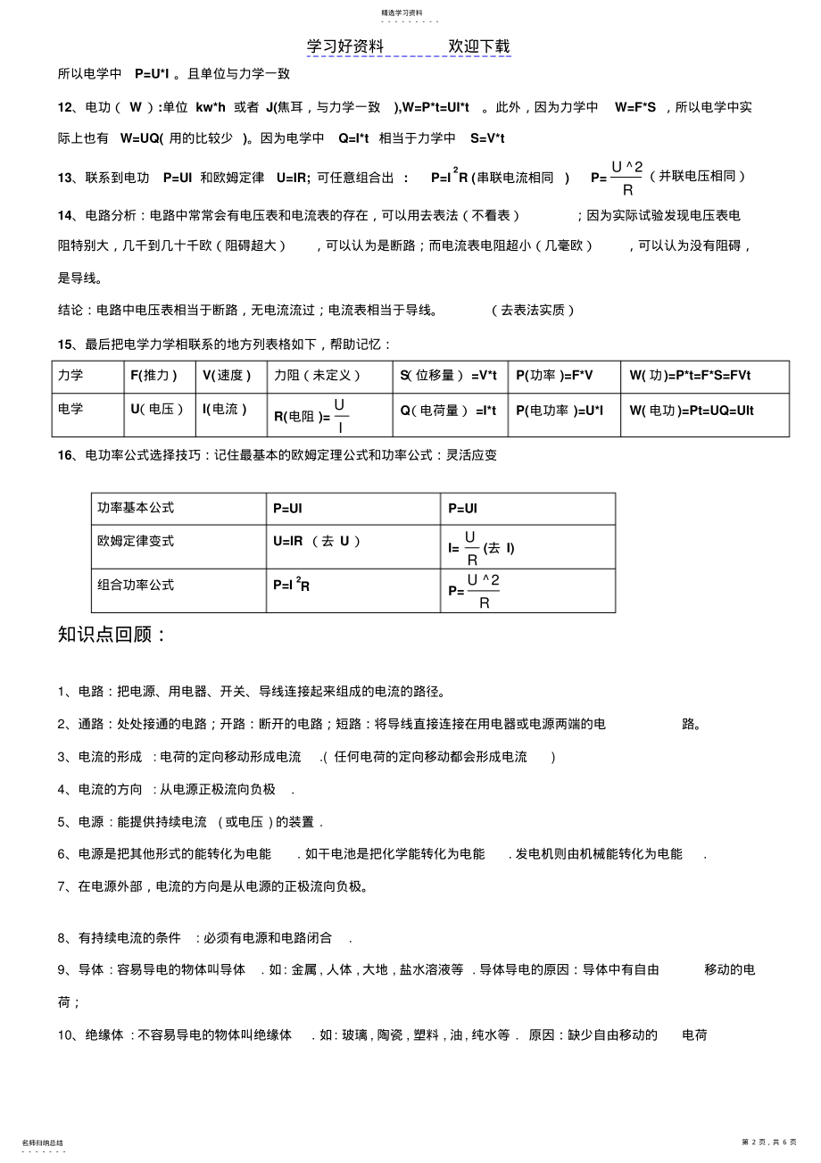 2022年初中物理电学知识点以及模型理解 .pdf_第2页