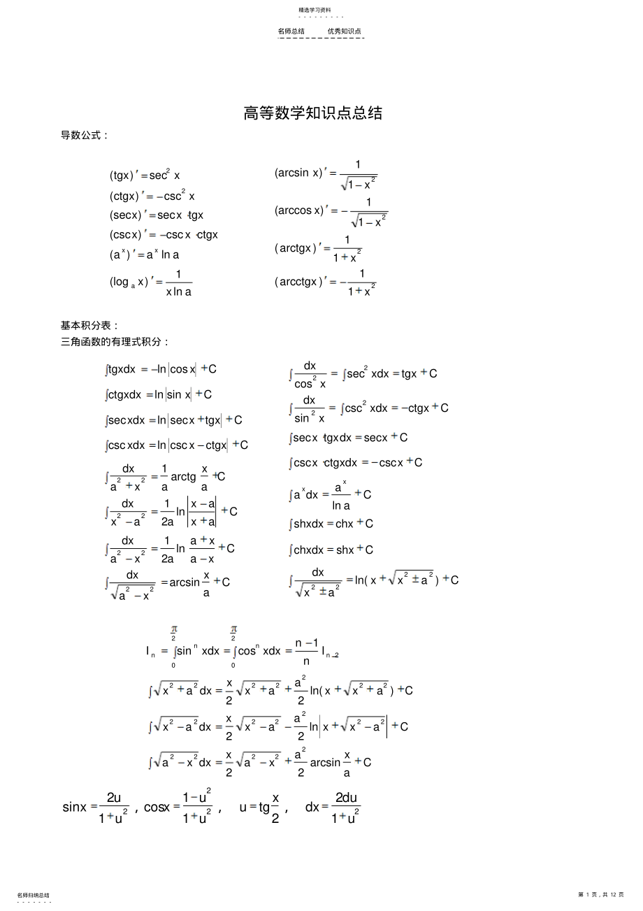 2022年考研高等数学知识点总结 .pdf_第1页