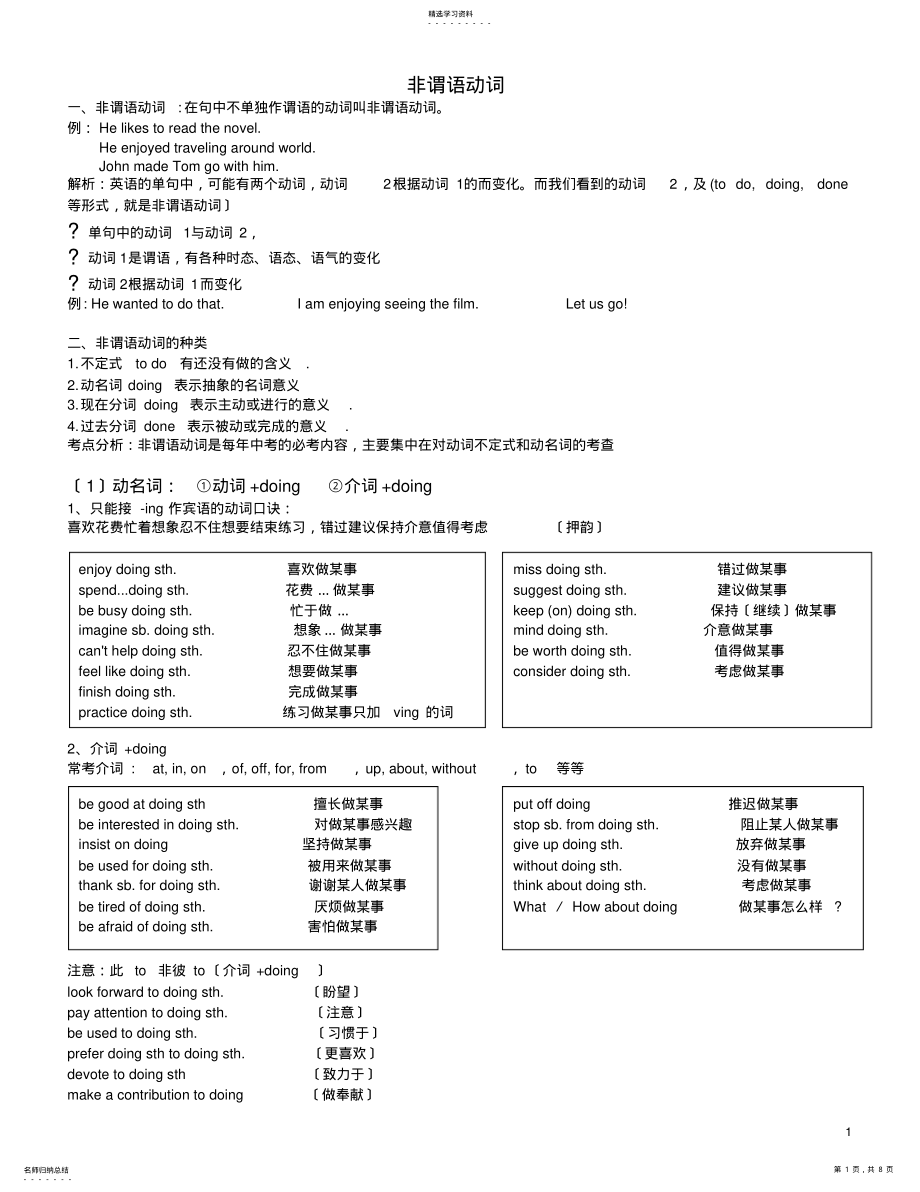 2022年非谓语动词讲解和练习 .pdf_第1页