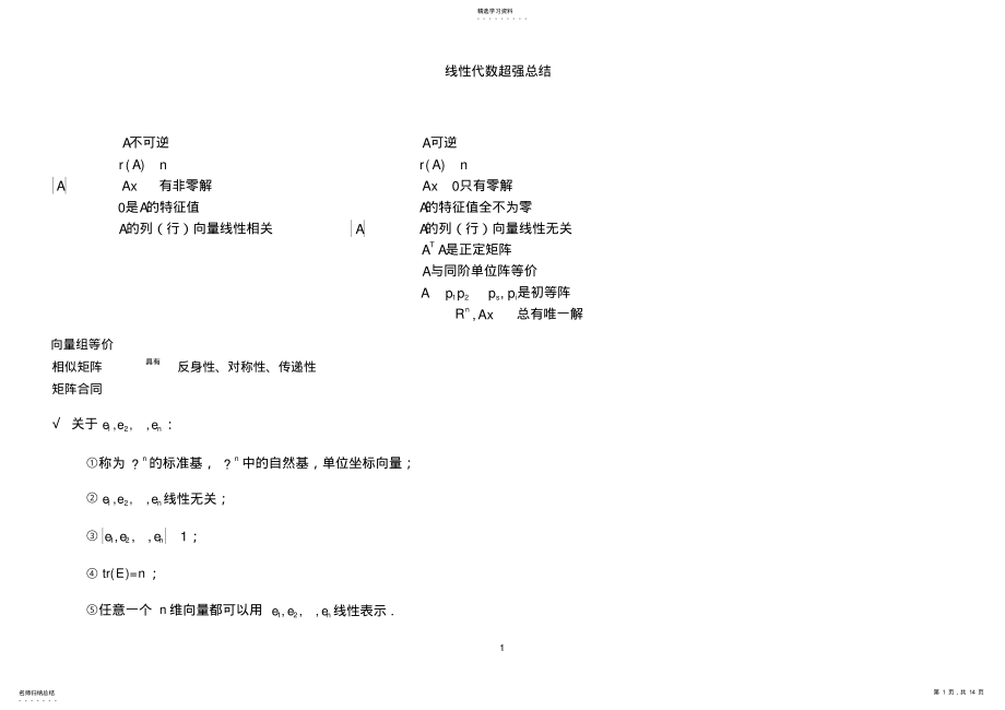 2022年线性代数超强的总结 .pdf_第1页