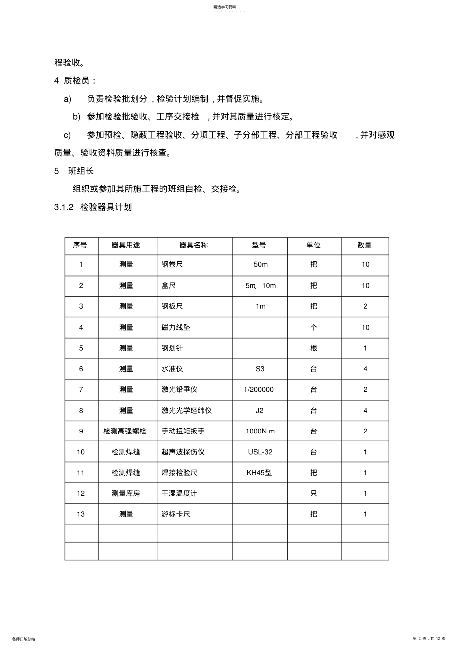 2022年钢结构项目检验试验计划 .pdf_第2页