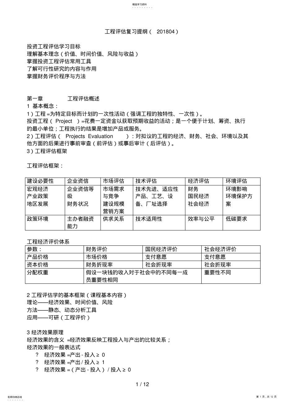 2022年项目评估复习 .pdf_第1页