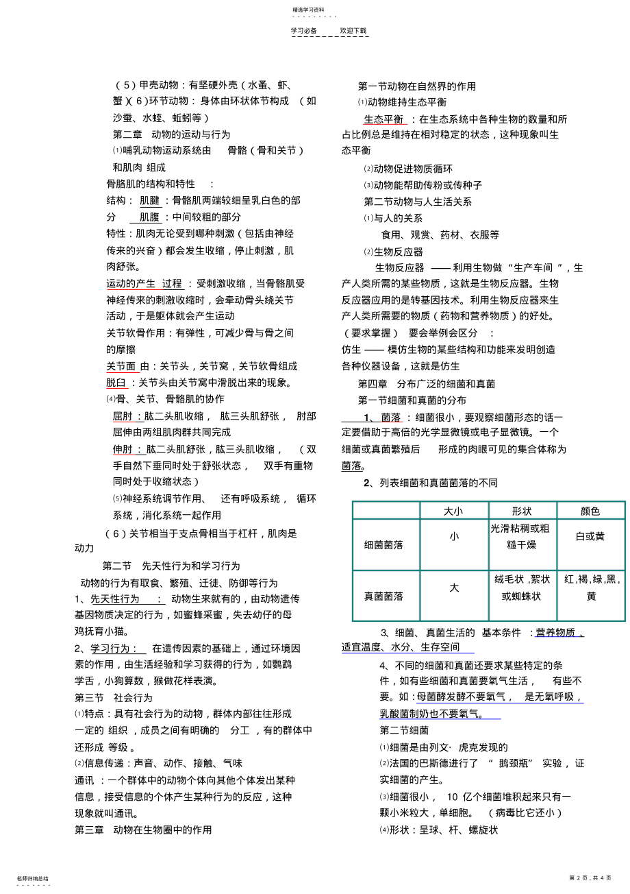 2022年初二上册生物知识点总结 .pdf_第2页