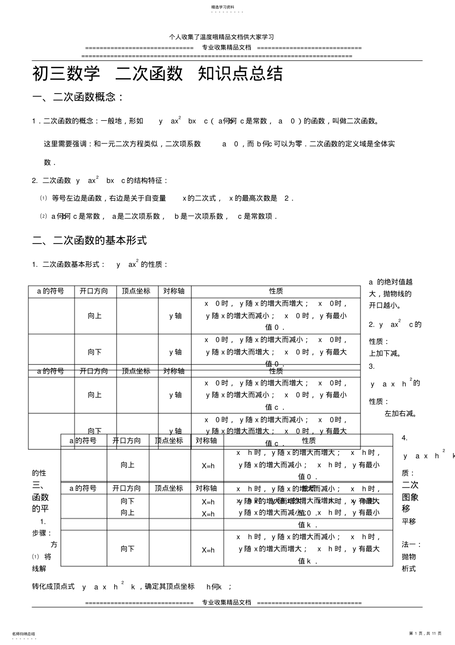 2022年初三数学二次函数知识点总结x185 .pdf_第1页