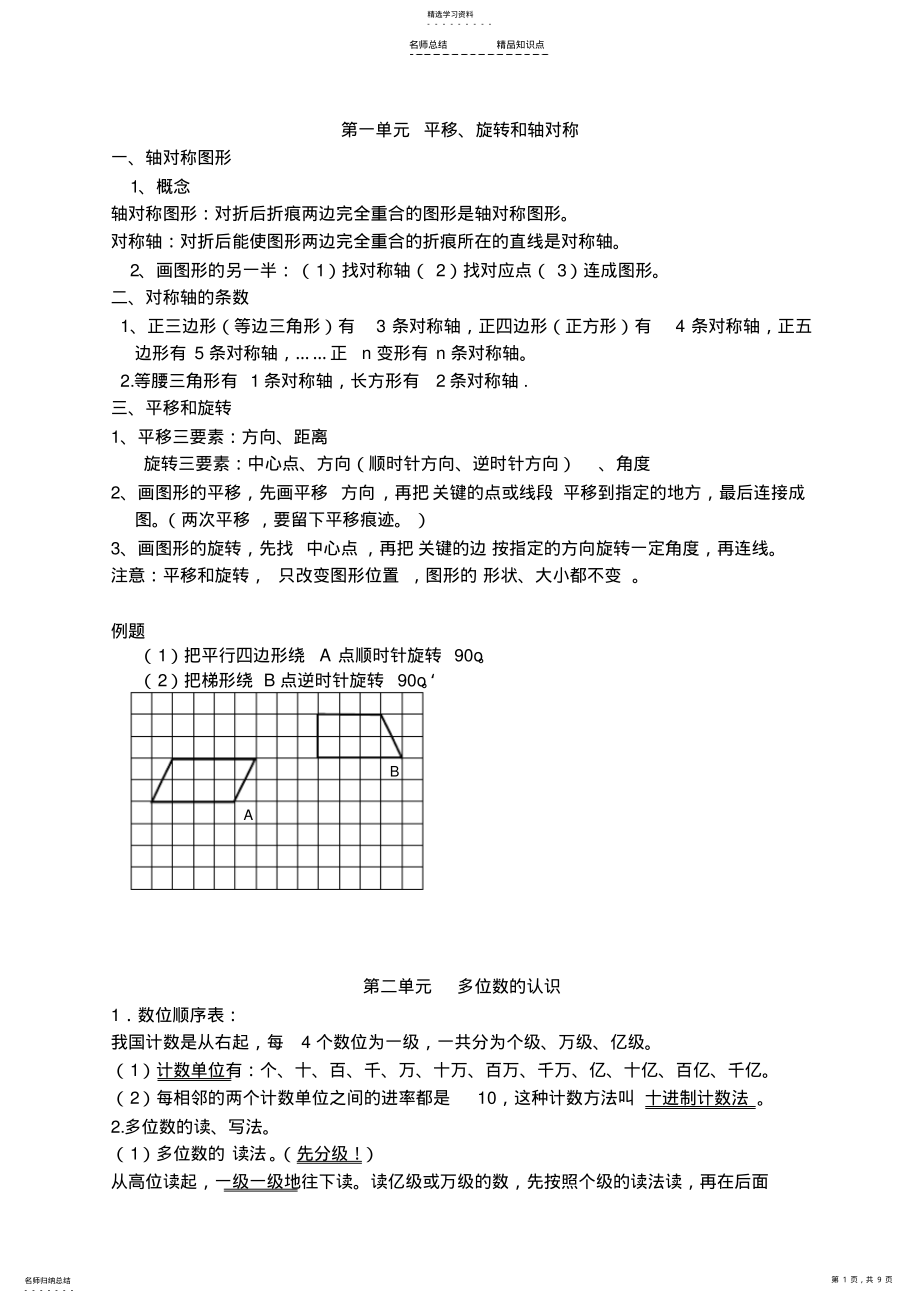 2022年苏教版数学四年级下册知识点以及提高练习 .pdf_第1页