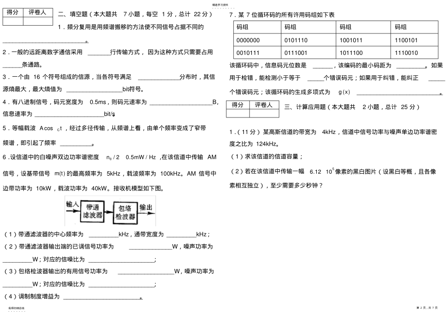 2022年完整word版,通信原理期末试题及答案 .pdf_第2页