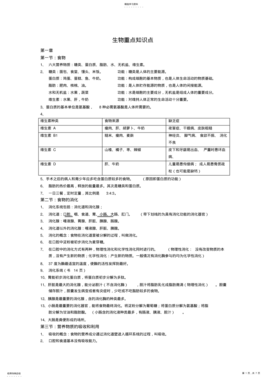 2022年冀教版七年级下册生物重点知识点 2.pdf_第1页