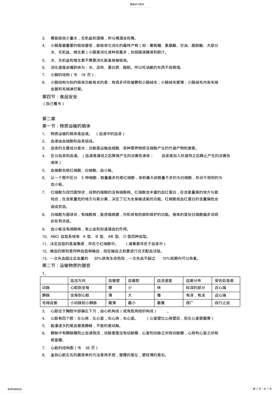 2022年冀教版七年级下册生物重点知识点 2.pdf_第2页