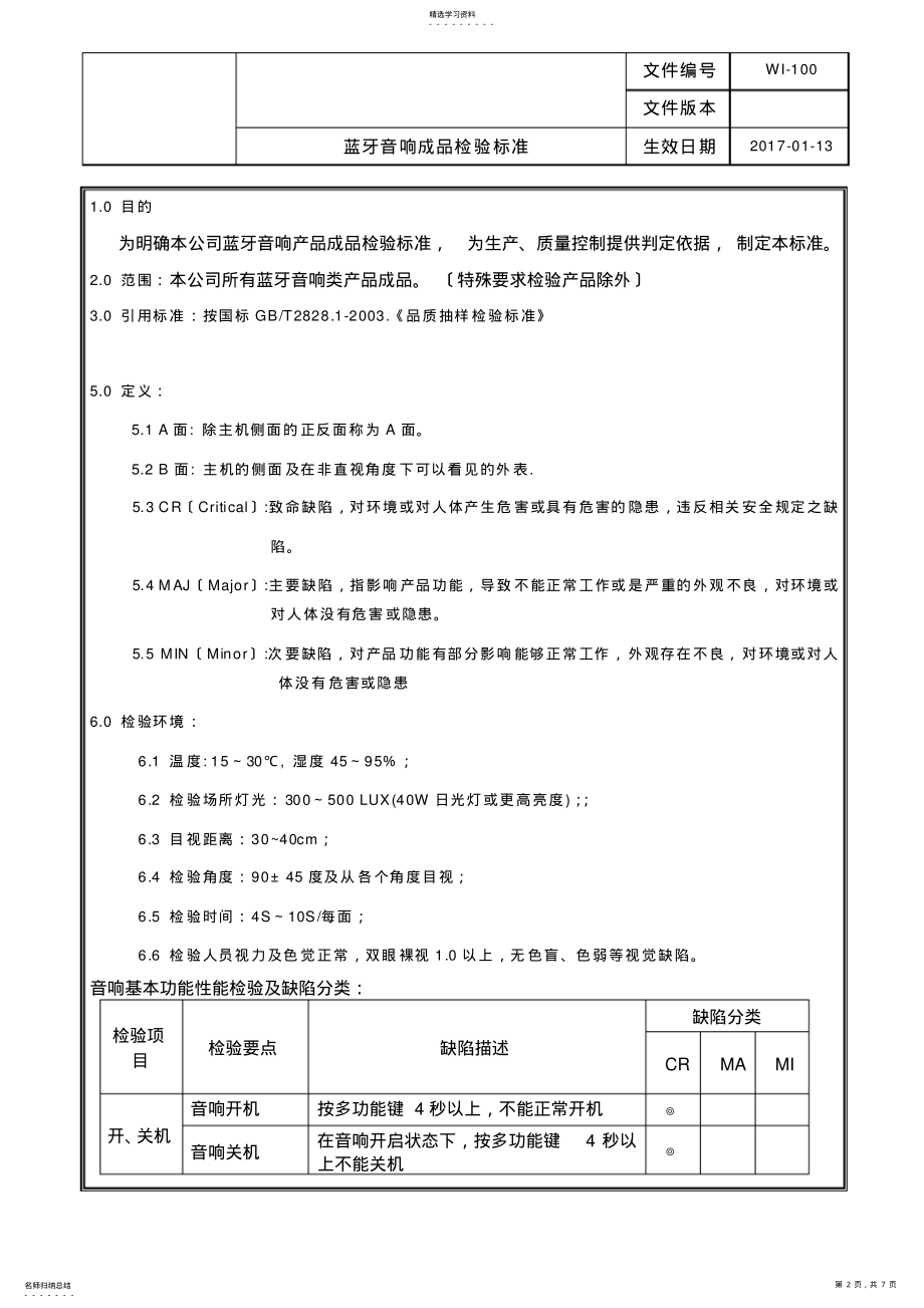 2022年蓝牙音箱1成品检验标准 .pdf_第2页