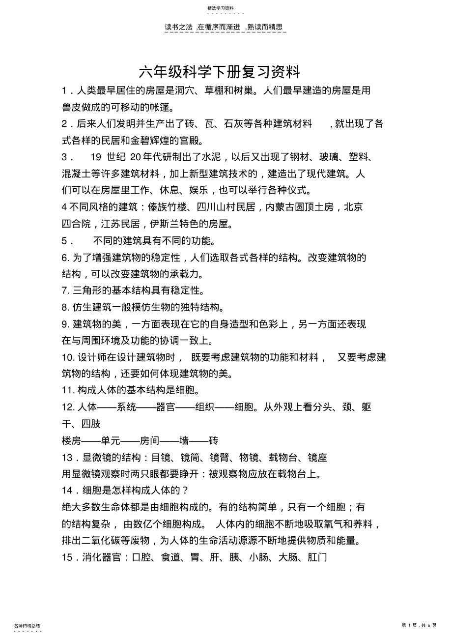 2022年冀教版六年级下册科学复习资料 .pdf_第1页