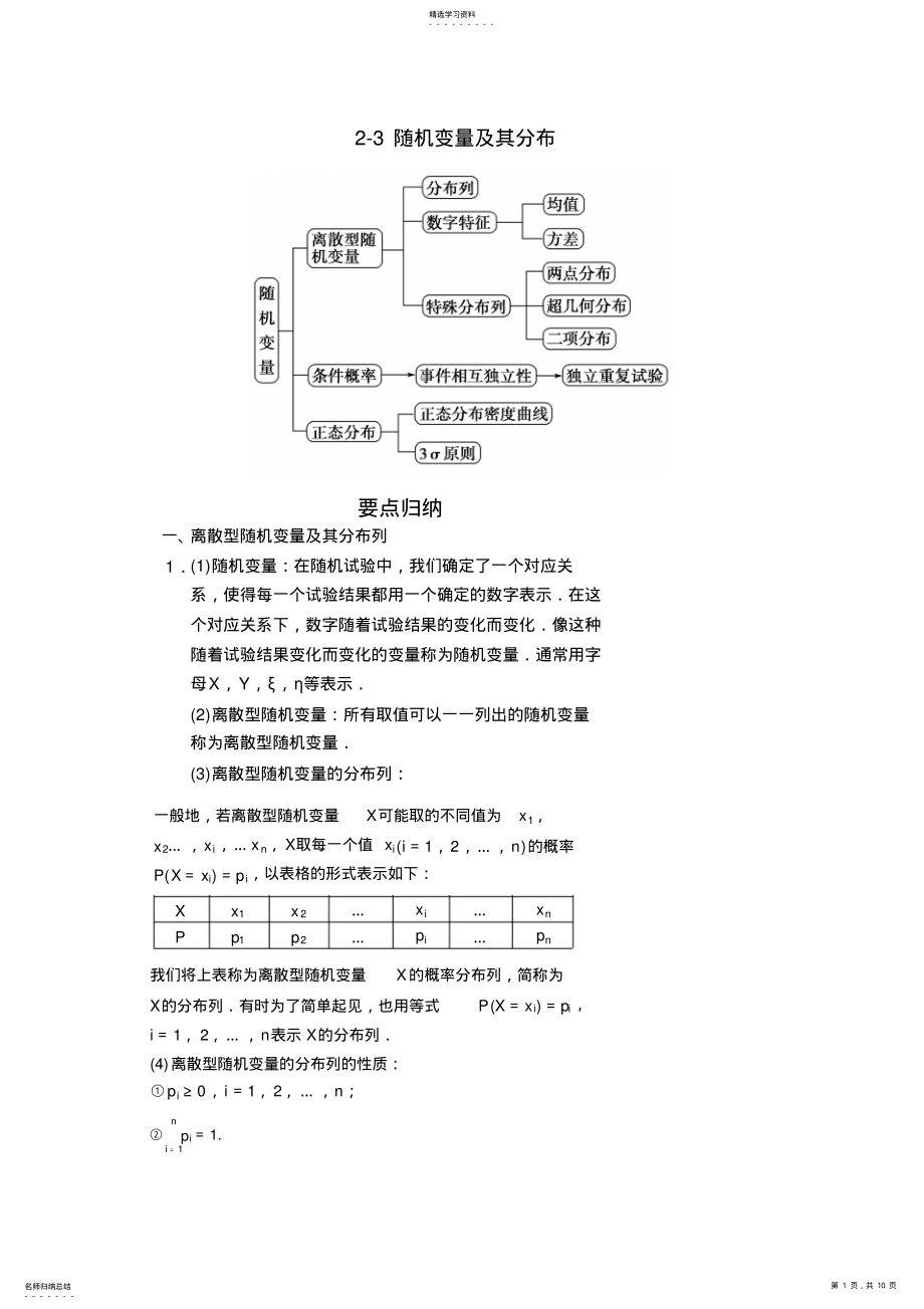 2022年选修2-3随机变量及其分布知识点总结典型例题 .pdf_第1页