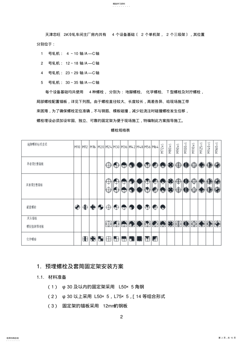 2022年预埋螺栓及锚板施工方案 .pdf_第2页