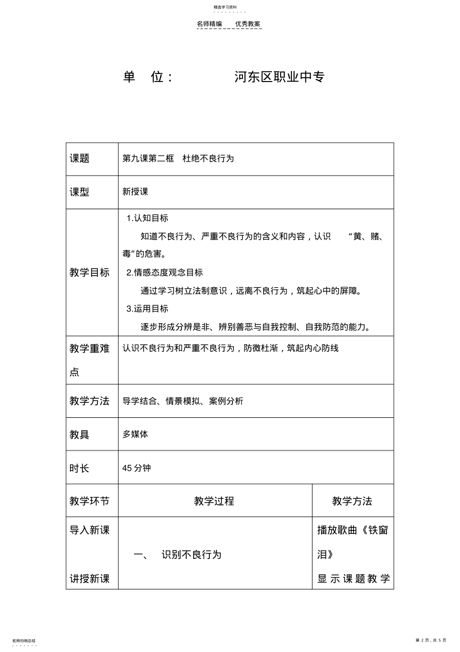 2022年职业道德与法律第九课第二框杜绝不良行为教案 .pdf_第2页