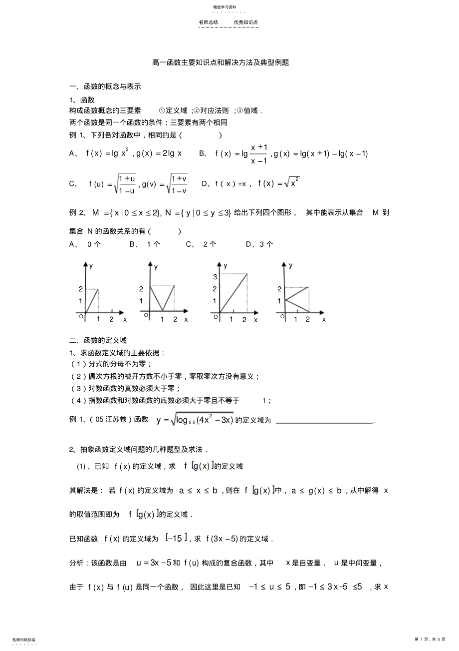 2022年高一函数主要知识点和解决方法及典型例题 .pdf_第1页