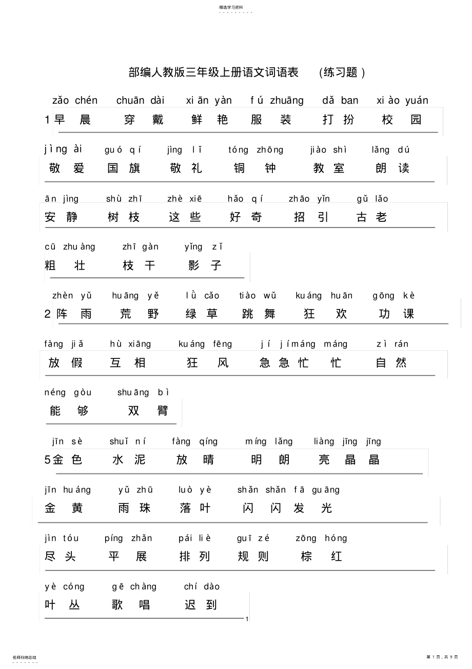 2022年部编人教版三年级上册语文词语表 .pdf_第1页