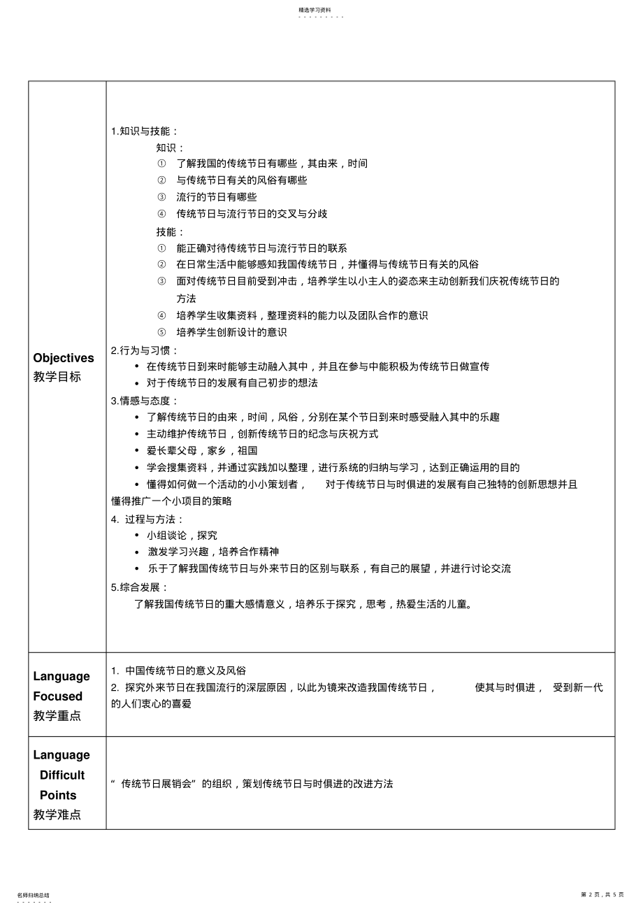 2022年小学六年级思品课“中国传统节日”教学设计 .pdf_第2页