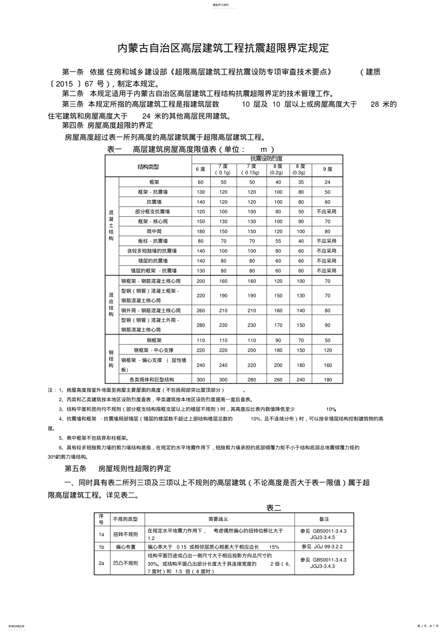 2022年内蒙古自治区高层建筑工程结构抗震基本参数表 .pdf_第2页