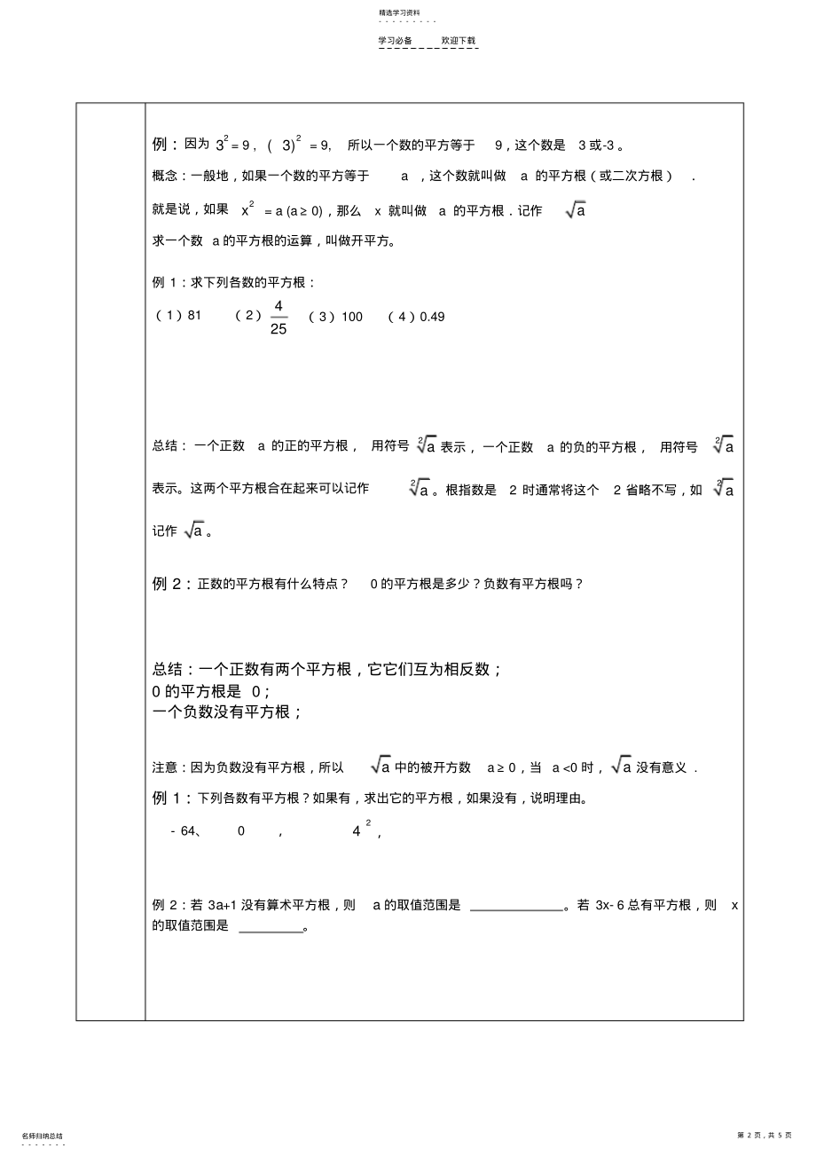 2022年初一下册平方根知识点总结 .pdf_第2页