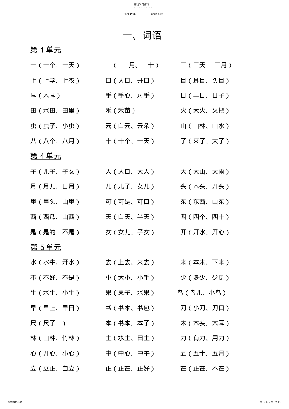 2022年部编人教版小学一年级语文上册期末复习资料及试题-全套精品 .pdf_第2页