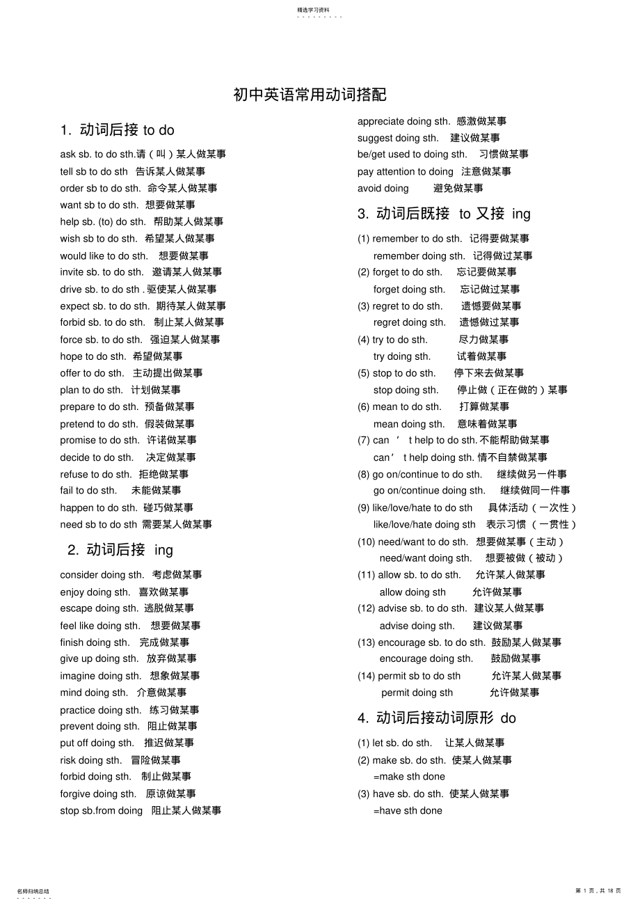 2022年初中英语常用动词搭配和动词短语以及辨析 .pdf_第1页