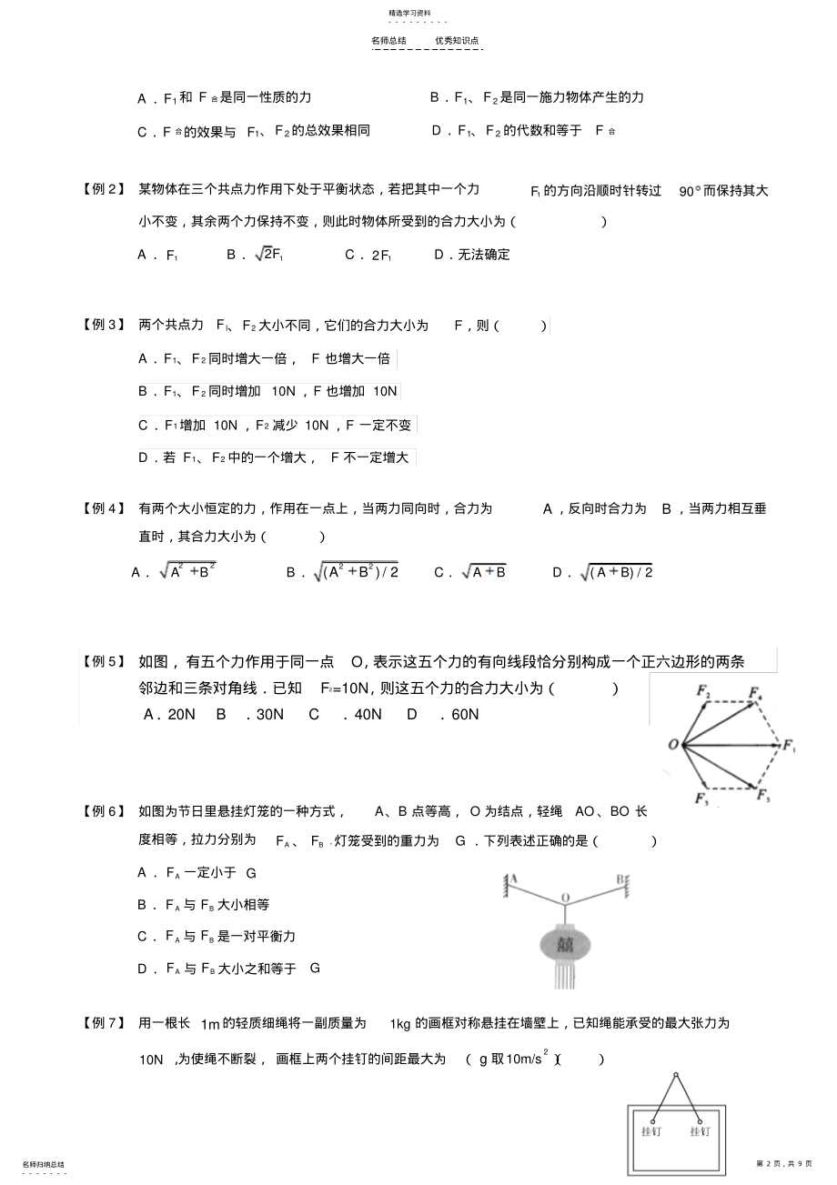 2022年力的合成与分解知识点典型例题 .pdf_第2页