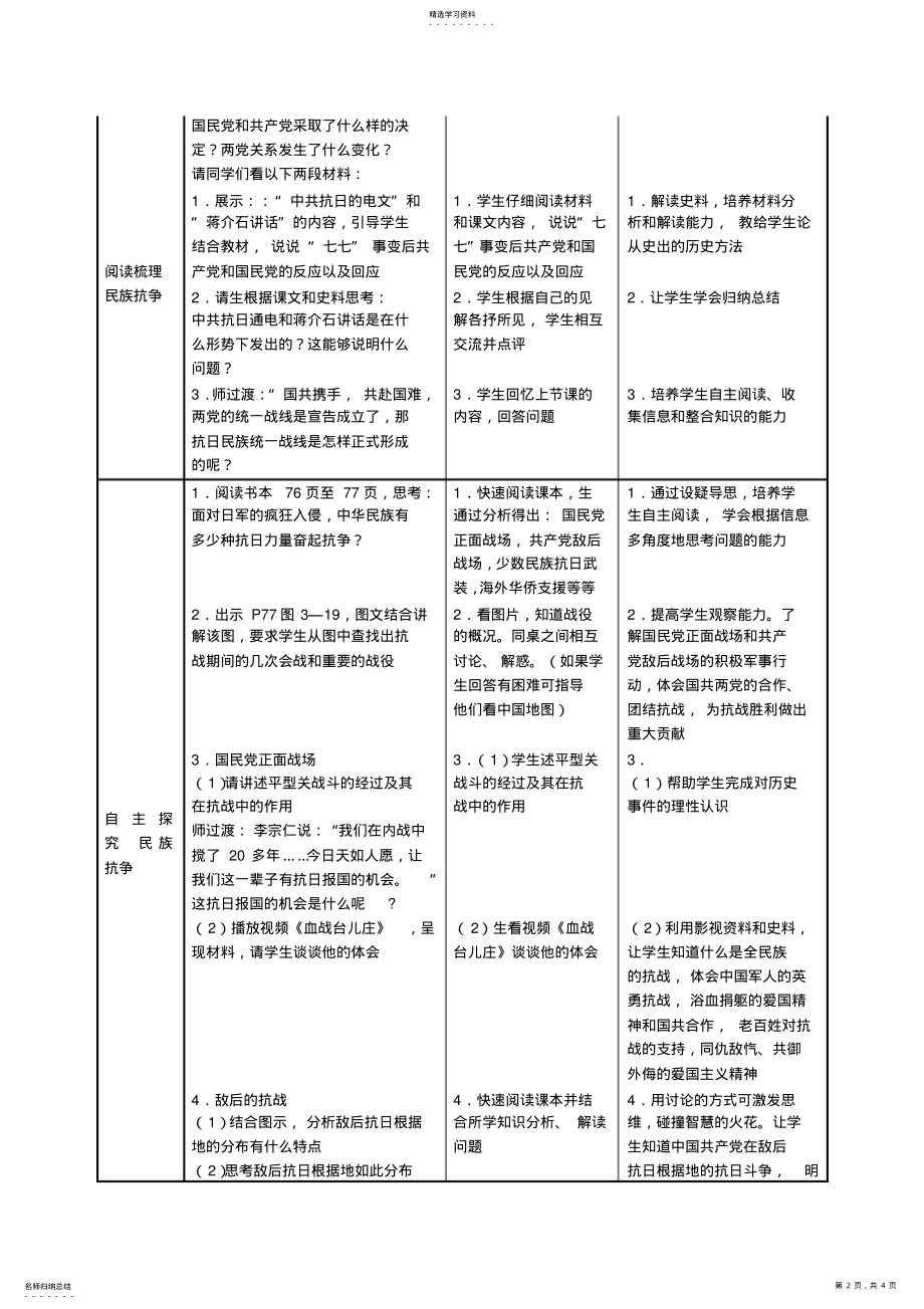 2022年历史与社会人教版九年级第三单元第一课第三框《全民族的抗战》教学设计A .pdf_第2页