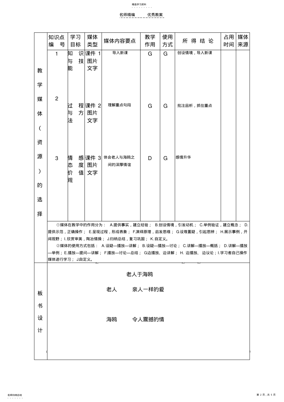 2022年老人与海鸥课堂教学设计模板 .pdf_第2页