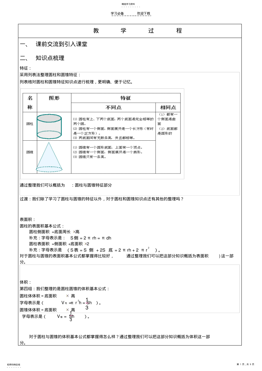 2022年圆柱和圆锥知识点 .pdf_第1页