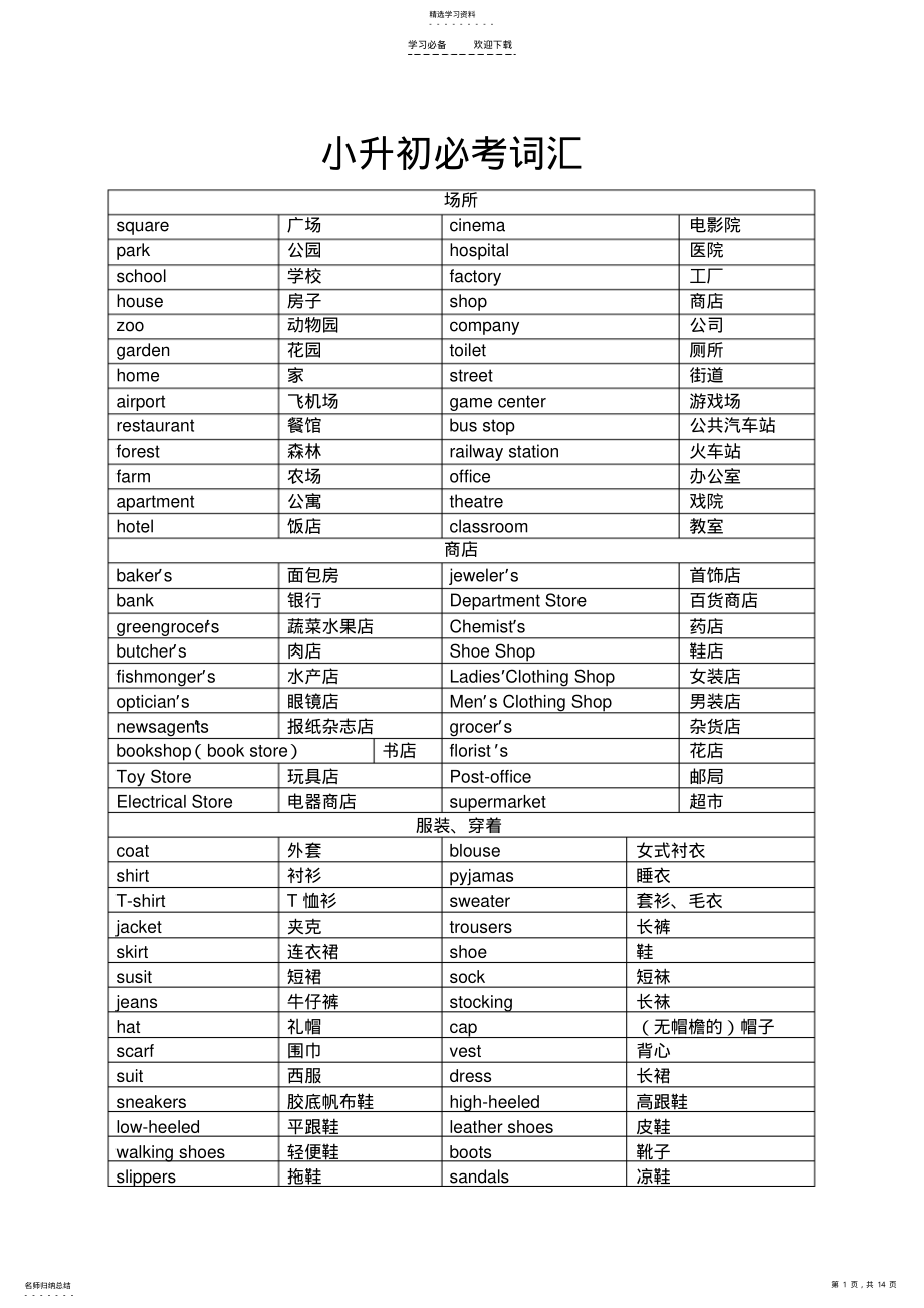 2022年小升初必考英语词汇 .pdf_第1页