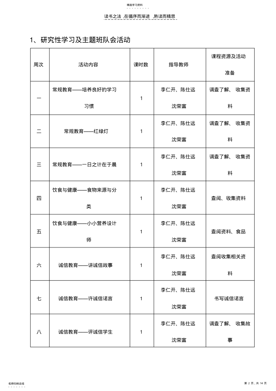 射阳湖镇天平小学五年级综合实践活动课程实施计划 .pdf_第2页