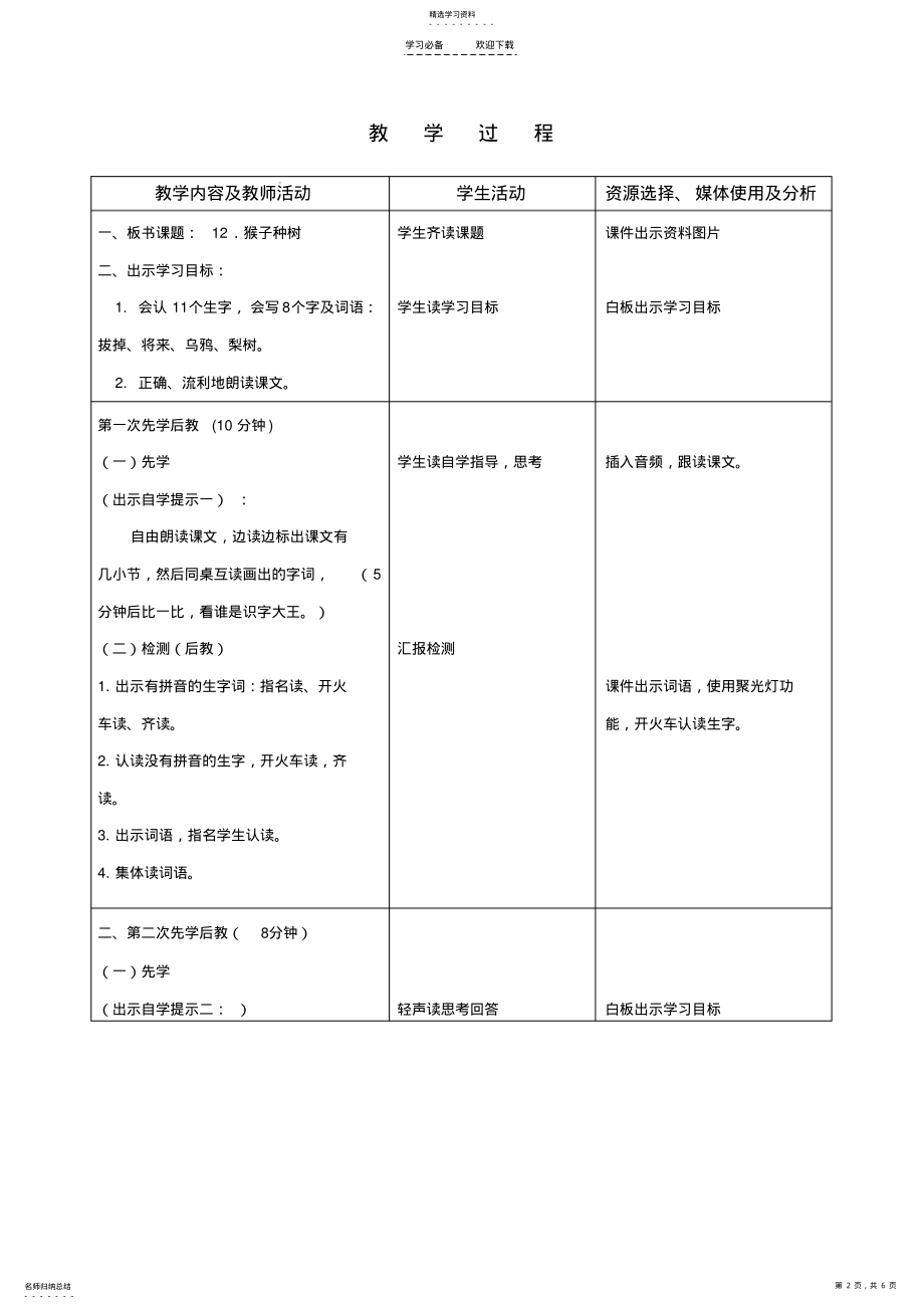 2022年基于交互式电子白板的二下册《猴子种树》教学设计 .pdf_第2页