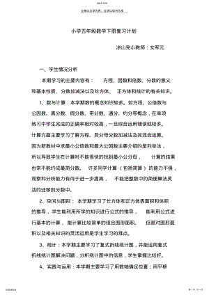 2022年小学五年级数学下册复习计划 .pdf