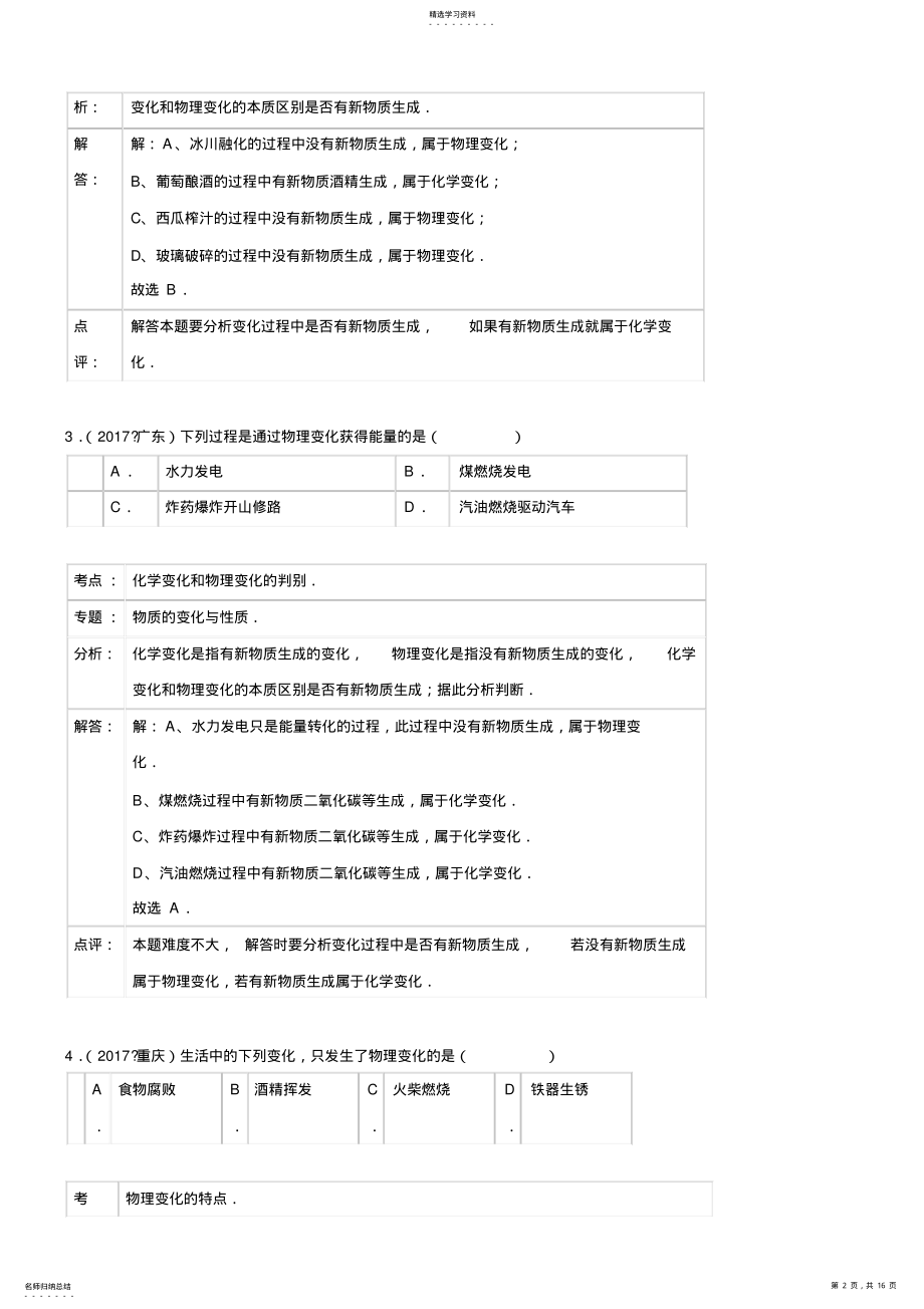 2022年初中化学2021年化学中考试题分类汇编：物质的物理变化和化学变化 .pdf_第2页