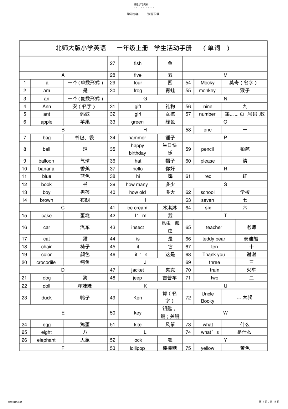 2022年北师大版小学一至六年级全部英语单词 .pdf_第1页