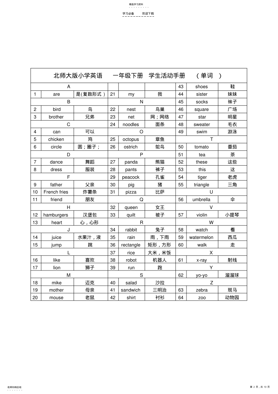 2022年北师大版小学一至六年级全部英语单词 .pdf_第2页