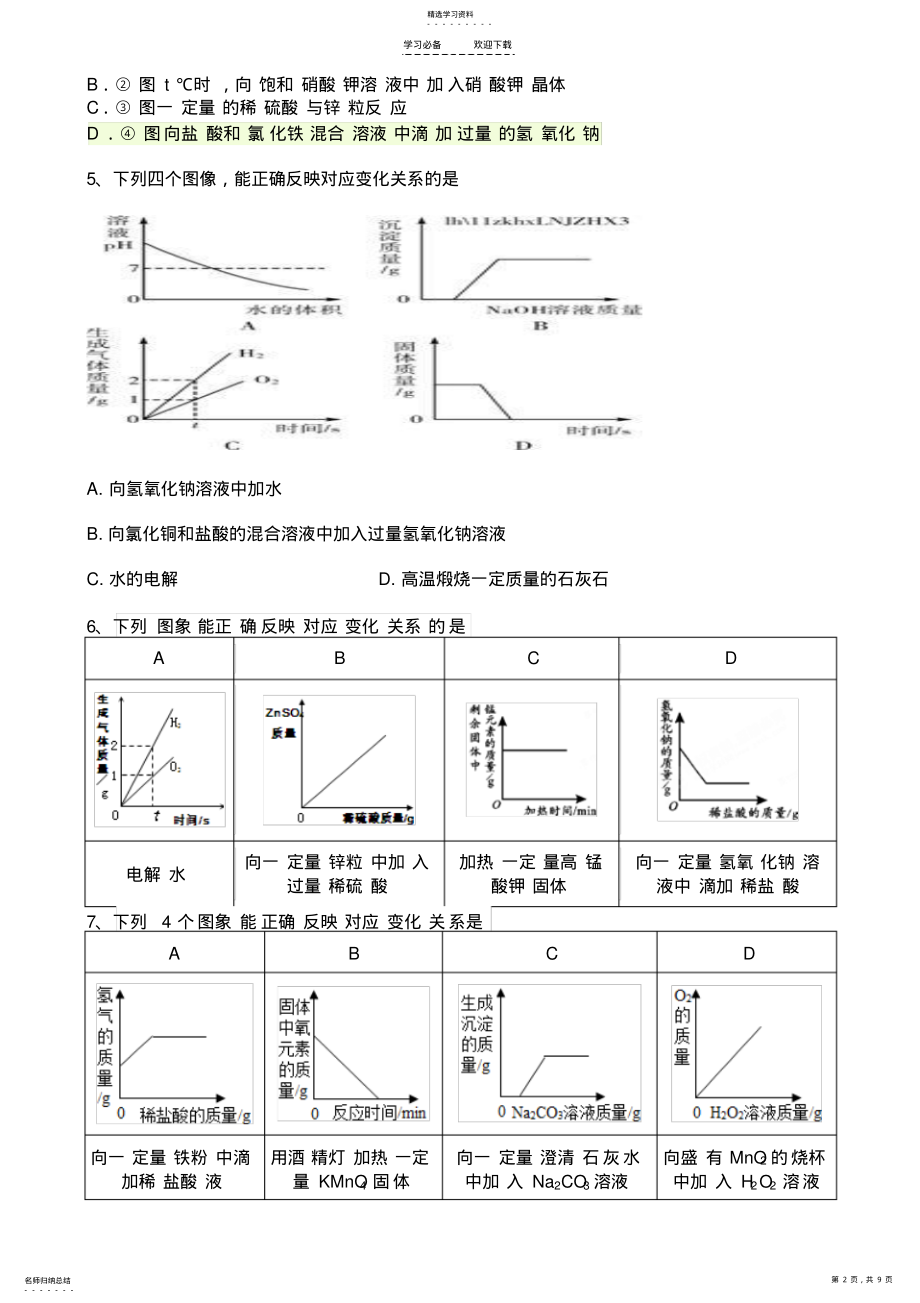 2022年初三化学图象题精选2 .pdf_第2页