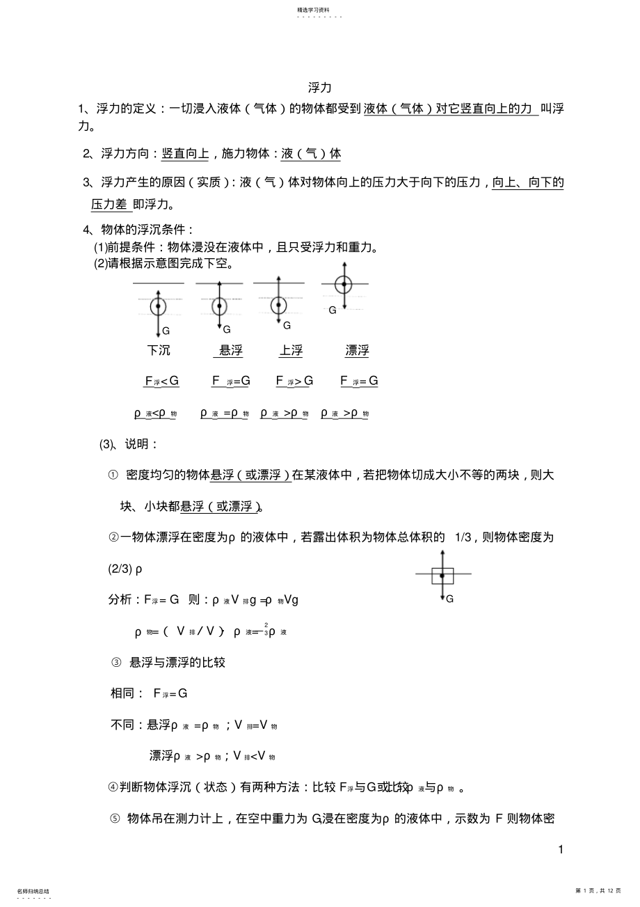 2022年初中物理-浮力-知识点总结及练习题 2.pdf_第1页