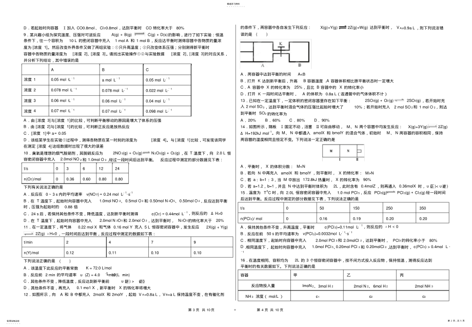 2022年化学反应速率与化学平衡练习 .pdf_第2页