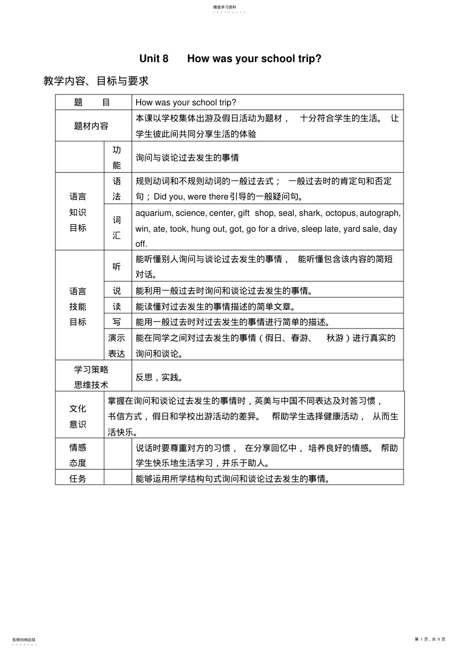 2022年初二英语教案八年级英语Unit8教案 .pdf_第1页