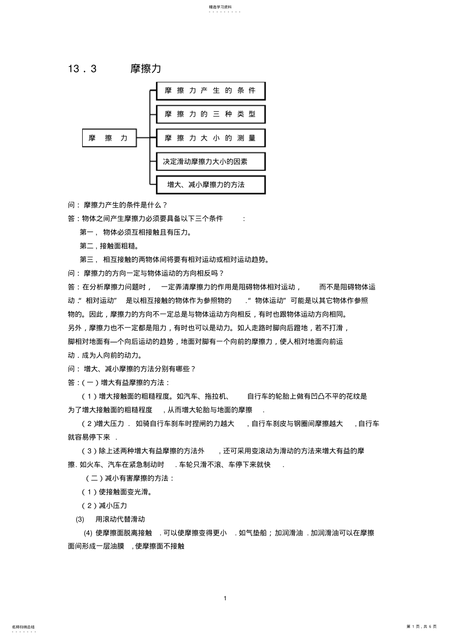 2022年初中摩擦力经典练习题 .pdf_第1页