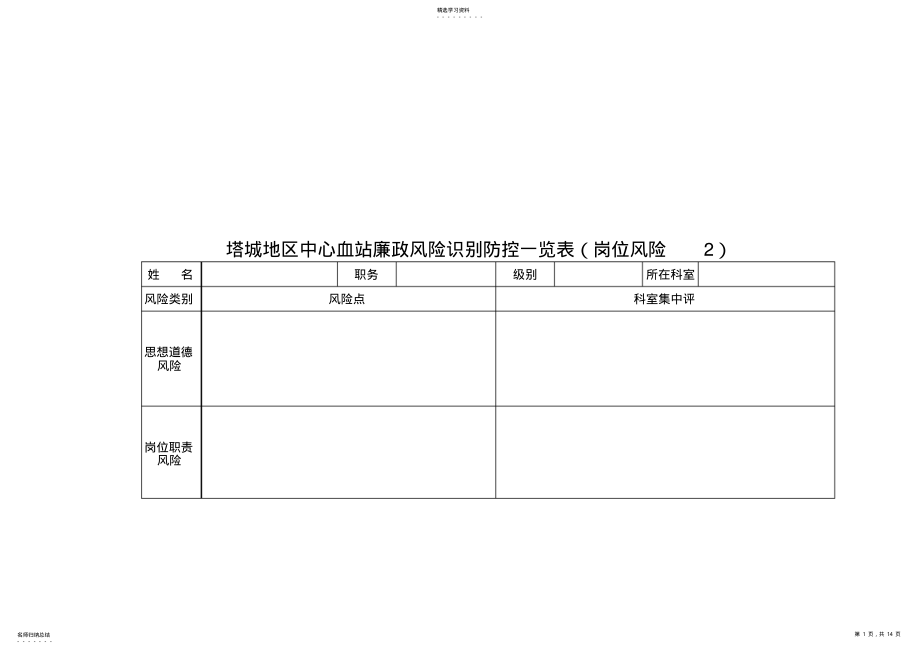 2022年血站廉政风险识别防控一览表 .pdf_第1页