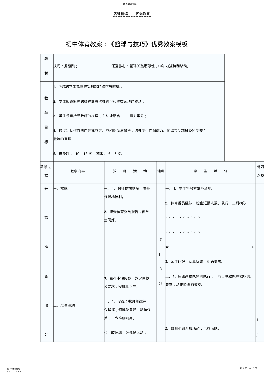 2022年初中体育教案《篮球与技巧》优秀教案模板 .pdf_第1页