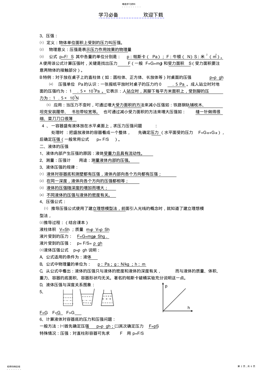 2022年初中物理压强、浮力知识点归纳 .pdf_第2页